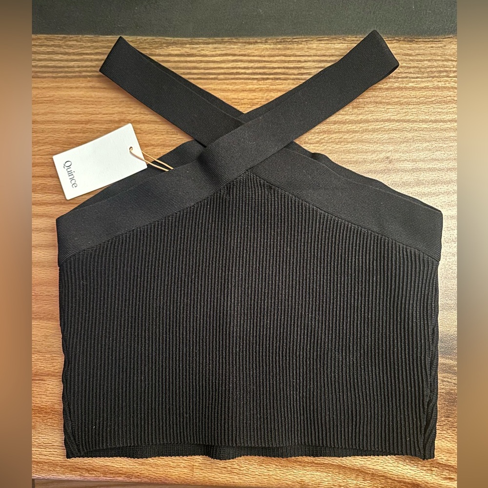 FINAL SALE! Quince Cropped Halter Ribbed Knit Tank - Black (NWT)